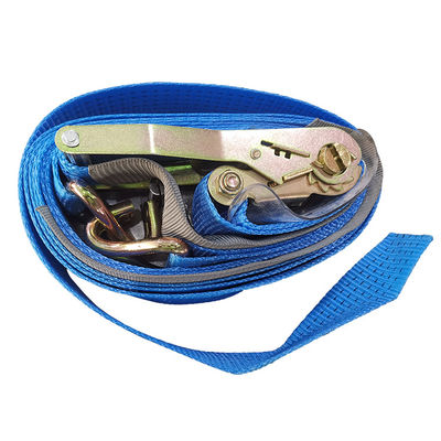 kaufen Strapazierfähiger 4-Tonnen-5-Meter-Ratschen-Zurrgurt – hochfestes blaues Polyester-Gurtband mit Doppel-J-Haken Online-Herstellung